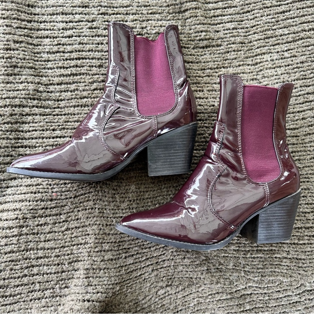 Burgundy Patent Ankle Boots